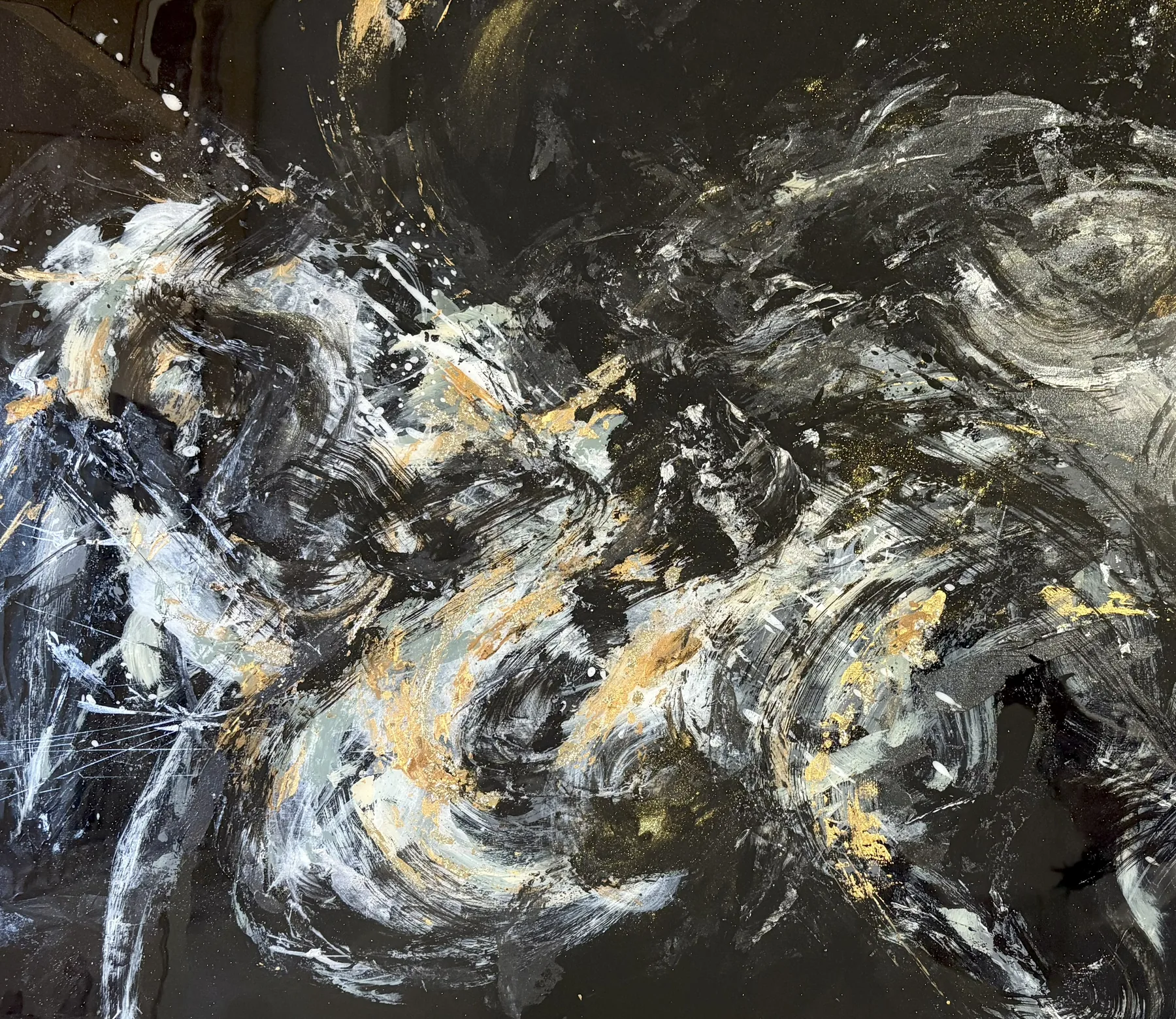 “Awakening Force” by Saya — Acrylic, crystal powder and resin on board, 2025