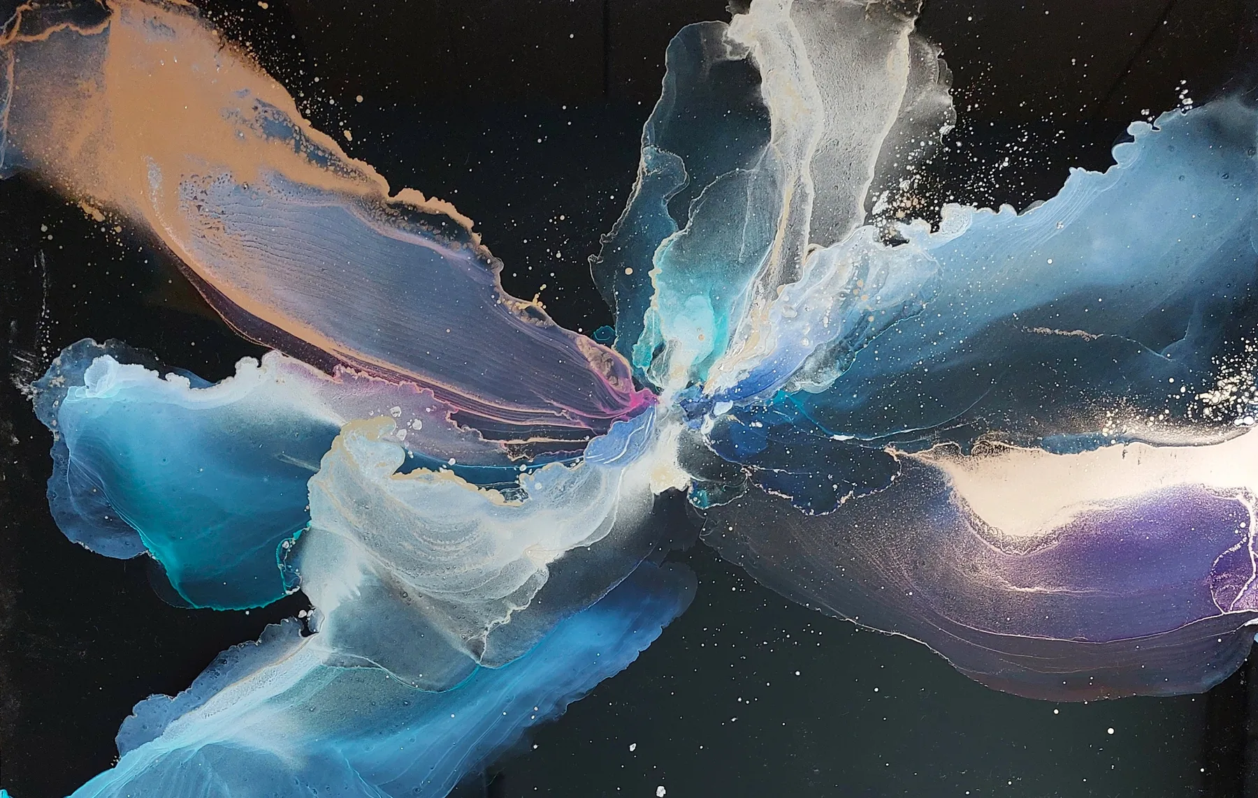 “Cosmic Flower” by Saya — Alcohol ink, resin, 2023
