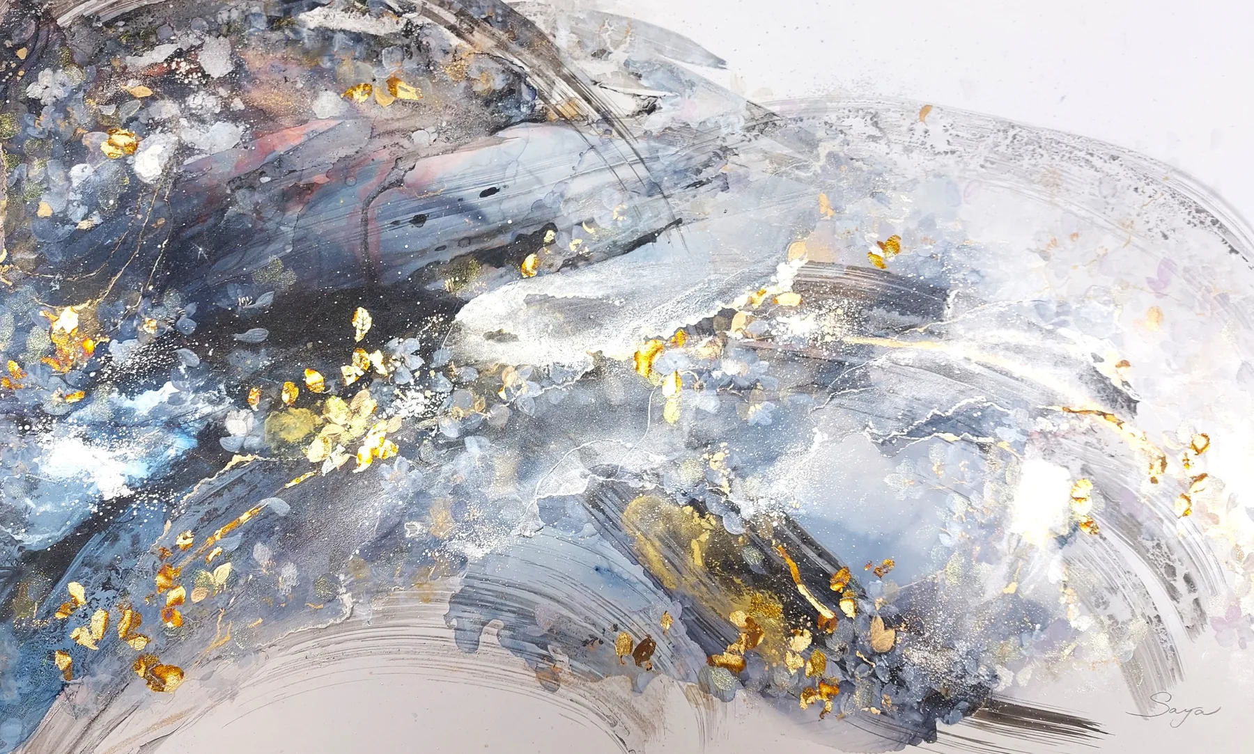 “Setsugekka” by Saya — Ink, indigo ink, acrylic, 2023