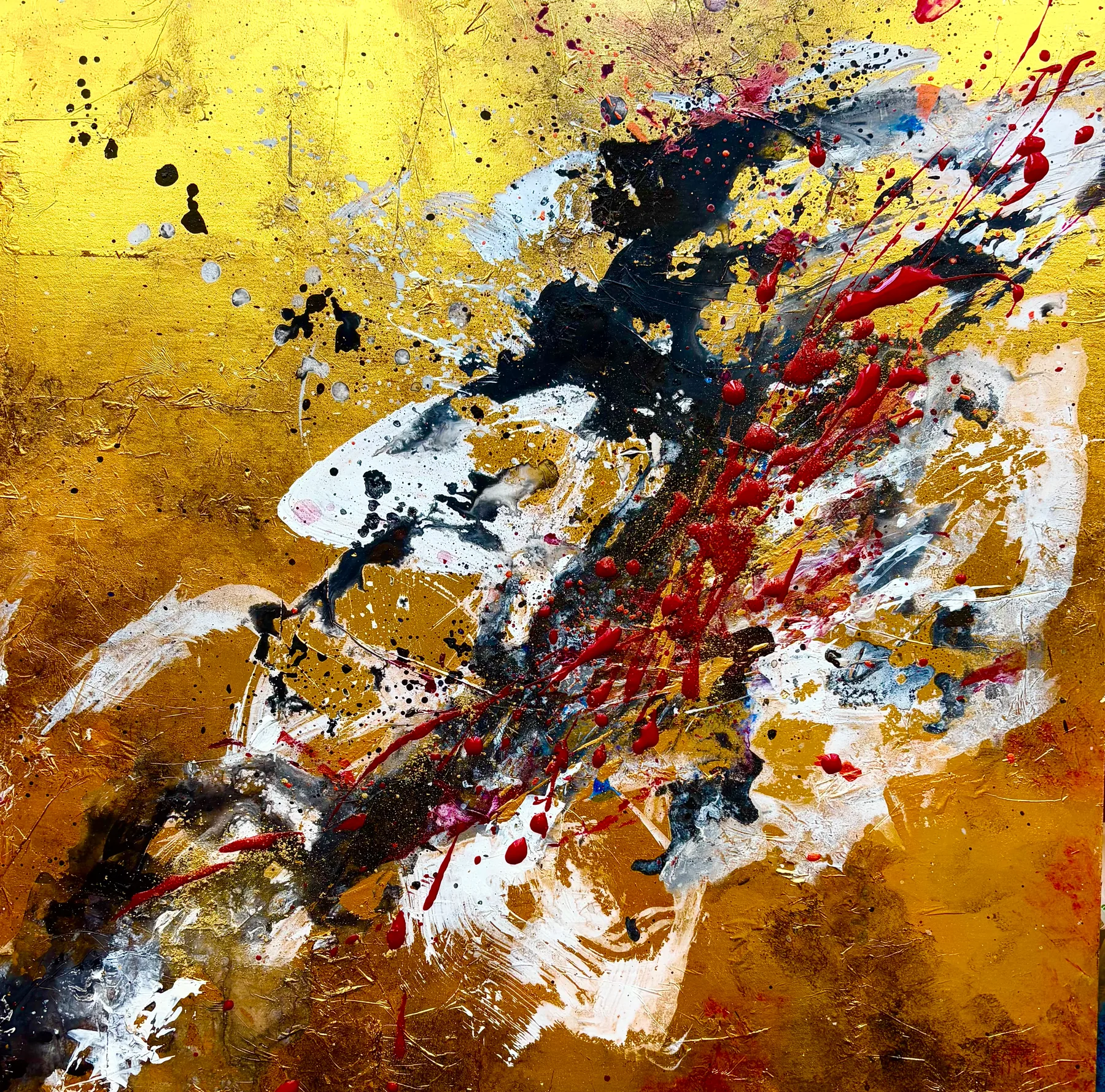 “Soul Force” by Saya — Ink, sumi, gold leaf, acrylic, resin, 2025