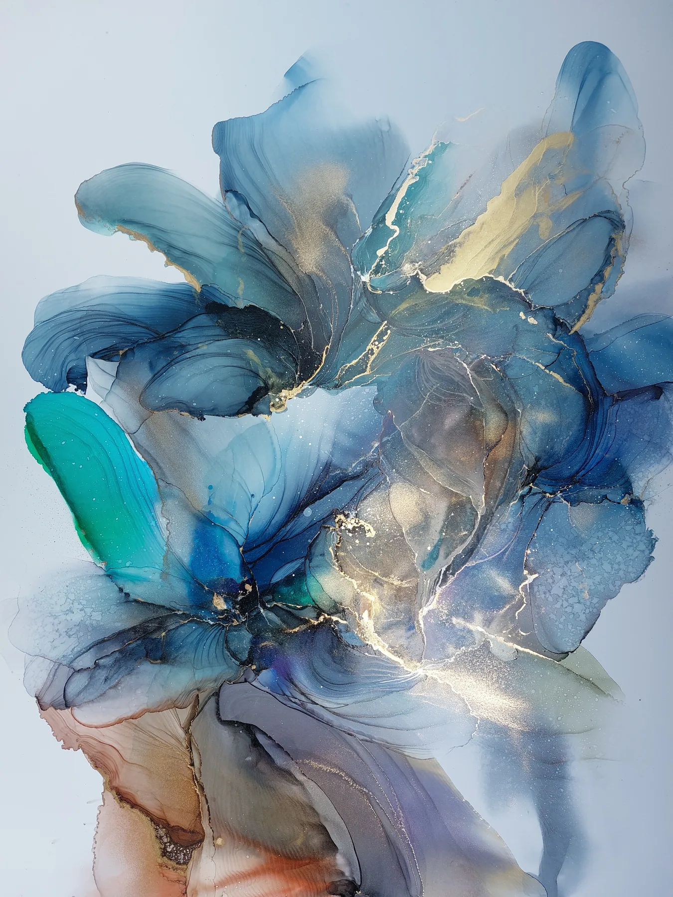 “The Beginning of Life” by Saya — Alcohol ink on Yupo paper, resin, wood panel, 2022