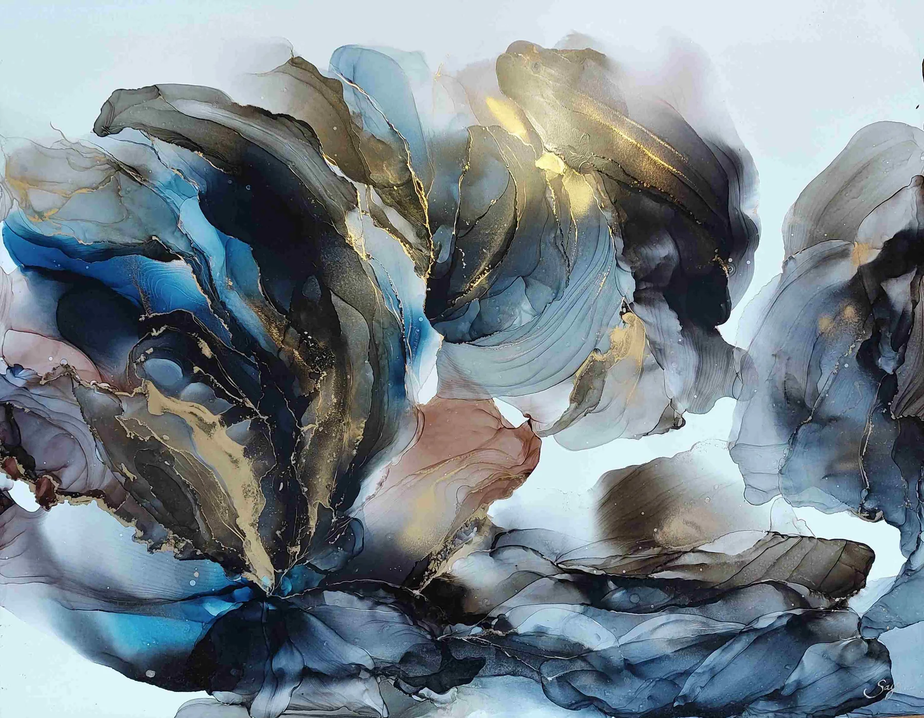 Saya 作品「The Beginning of Life」— アルコールインク・ユポ紙・2022