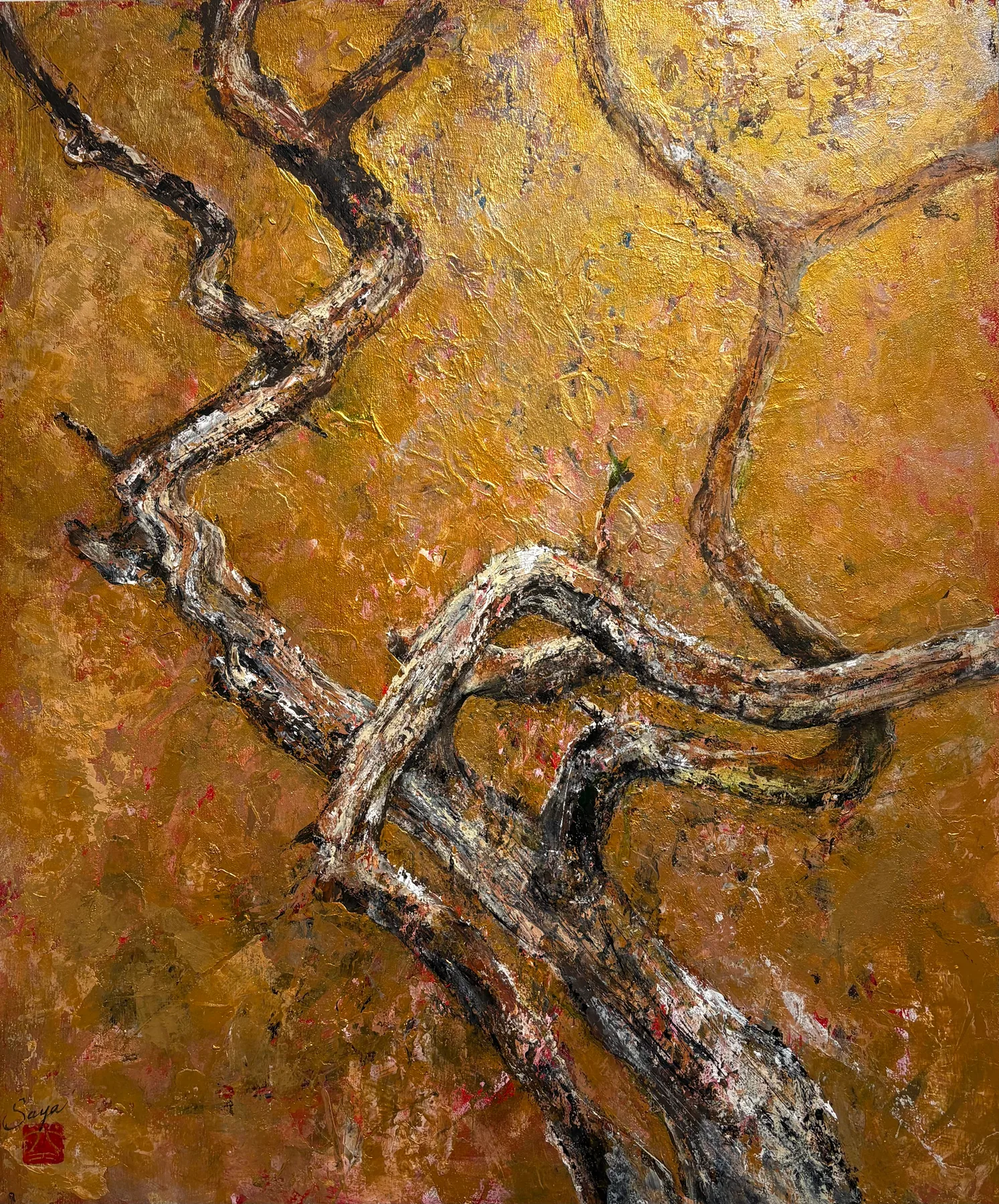 “Trace of Time — Alive” by Saya — Oil and acrylic on canvas, 2026